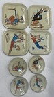 Vintage Pony Tail Litho Metal Play Dishes Plates 1950s Girl Set Of 8