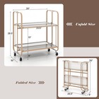 2-tier Foldable Kitchen Bar Cart Mobile Tempered Glass Serving Cart W  Handle