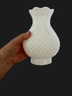 Vintage White Milk Glass Hobnail Ruffled Top Globe Lamp Shade 3    Fitter 7    Tall