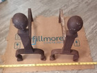 Pair Of Antique Andirons Cast Iron Fireplace Log Holders Salvage 