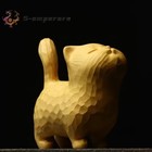 Lovely Boxwood Wood Cat Statue Netsuke Table Decoration Hand Piece