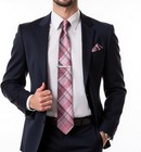 Mens Silk Necktie Solid Color Tie And Pocket Square Cufflink Tie Clip Set Wov   