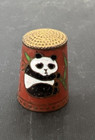  2  Vintage Sewing Thimble Cloisonne Enameled Red Gold Colorful Pandas Birds Fs