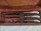 Vintage Amway Deluxe Heritage 3 Piece Carving Set Knife Fork W  Wood Case