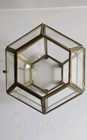 Vintage  Footed 6 5  Glass Brass Hexagonal Hinged Lid Jewelry Trinket Box Flower