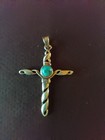 Vintage Southwest Sterling Silver   Turquoise Cross Pendant  