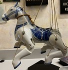 Vtg 12  Blue   White Ceramic Marionette Puppet Articulating Horse Hand Painted