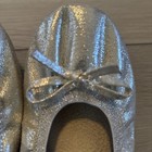 Girls Silver Metallic Ballet Flats Size 3 Bow Shimmer Shiny Memory Foam