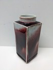 Vtg Chinese Kangxi Mark Square Vase Red White Oxblood Style 6 