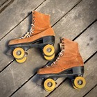 Vintage Suede Roller Skates Size 8 Van-flex Plates Retro Quad Skates Leather