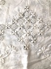 Vintage Hand Embroidered Linen Tablecloth 50 x50    White On White Floral