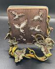 Small Vintage Floral Enamel Cast Metal Picture Frame - Accented With Crystals 