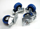  4 Pack  Penn Elcom W0985-v6 4  Swivel Casters W  Brake   Blue Rubber Wheels