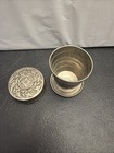 Vintage Metal Collapsible Travel Drink Cup Ornate Repousse Lid Patd Feb 1897 