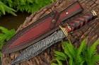 Dagger   Damascus Steel Spearhead Blade Black red Braided Wood Handle   Sheath