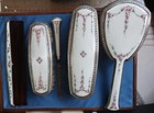 5pc Antique R  Blackington Sterling Silver White Enameled Guilloch   Vanity Set