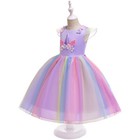 Rainbow Unicorn Girl Dress Party Flower Lace Long Tutu Formal Princess Dresses
