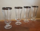 Set Of 4 Vtg Mid Century Modern Mcm Silver Rim Glasses Parfait Ice Tea Wine