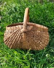 Large Antique Wood Primitive Gathering Basket Buttock Egg Basket Hand Woven