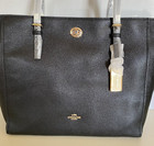 Coach Turnlock Tote Black Crossgrain Leather Large Shoulder New 57450