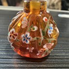 Antique Chinese Orange Handpainted With Birds Snuff Bottle Missing Lid 