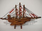 Vintage Wood Model Clipper Sailing Pirate Ship Red Cloth Sails 11           F3