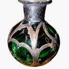 Antique Art Nouveau Green Glass And Sterling Silver Overlay Perfume Bottle Video