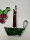 3 Vintage Christmas Holiday Stained Glass Decor Candle Holly Lantern