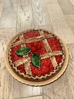 Vintage Ceramic Covered Cherry Pie Dish Lid Lattice Pie 80s New