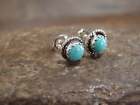 Navajo Indian Sterling Silver 3 8  Round Turquoise Post Earrings By White