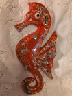Vintage Lucite Abalone Shell Seahorse  Set Of 3 Orange Acrylic Wall Decor Art