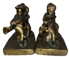 Vintage Brass Tug Of War Children Bookends Figural Art Deco Heavy Pair