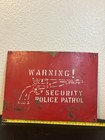 Vintage Distressed Warning  Security Police Patrol Red Metal Sign W  Gun Graphic