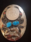 Vtg Squaw Wrap Belt Buckle Ram Turquoise Coral Us Eisenhower Ike Dollar Coin