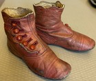 Victorian Antique Red Leather Baby Shoes High 5 Button Christmas Boots