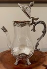 Vintage Style Silverplate Claret Jug Glass Wine Decanter Ornate Victorian Euc