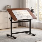 36  Drafting Table With 0-90   Tilting Desktop And Side Pencil Cup Walnut Finish