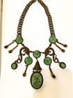 Antique Art Deco Brass And Carved Green Jade Asian Dragon Bib Ornate Necklace
