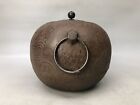 Y8116 Chagama Iron Kettle Round Seigaiha Pattern Box Japan Antique Tea Ceremony