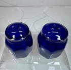 Vintage Cobalt Blue Ceramic Salt Pepper Set W Gold Band Retro Table Mid-century