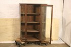 Antique Oak Rounded Curio Display Cabinet Original Hardware And Wooden Shelving