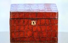 Amazing Antique Victorian Desk Letter Box Crocodile Reptile Skin Leather