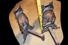 Vtg Victorian Style Cast Iron Metal Black Cat Fireplace Andirons