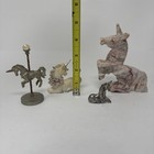 Vintage Unicorn Figurines Lot Of 4 Marble Metal Carousel Fantasy Decor