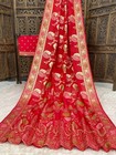 Women s Saree Red  Banarasi Dola Silk  Zari Work With Blouse Piece