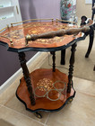 Vintage Italian Bar Cart Inlaid Marquetry  Hand Painted-flawless Condition