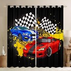 Speed Racing Car Curtains For Boys 42 w X 90 l  pack Of 2  Blue Yellow Red