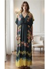 Johnny Was Ginny Floral Print Silk Maxi Dress Black Yellow Boho Womens S