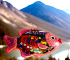 Mexican Folk Art Hanging Plate Pink Fish Talavera Pottery Hand Paint Terra Cotta