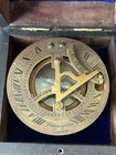 Vintage Hatton Garden London Brass Round Maritime Sundial Compass W wood Box